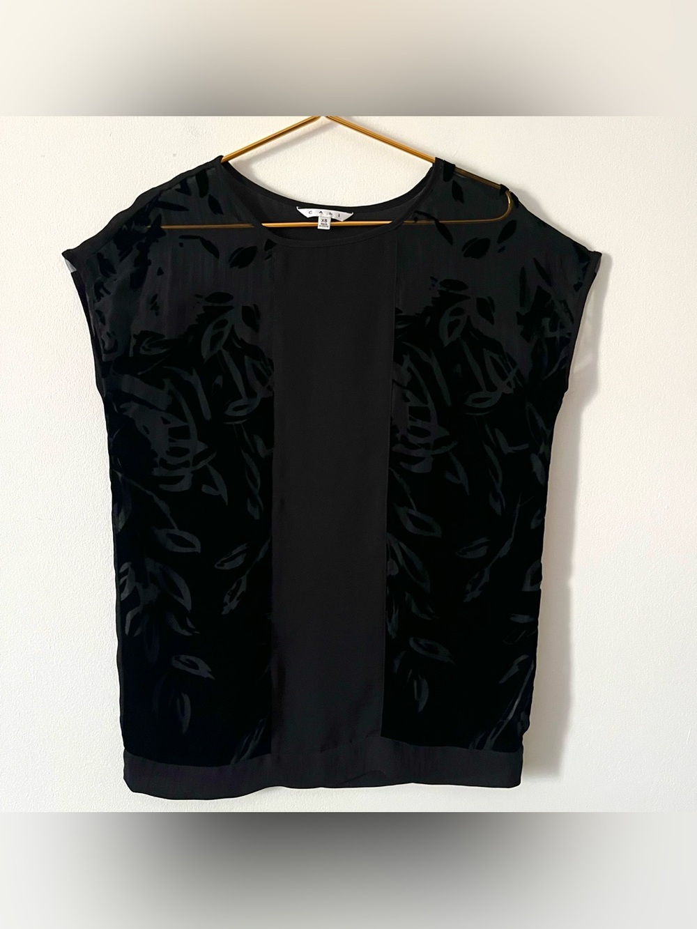 Cabi Black Velvet Burnout Sheer Cap Sleeve Top Lightweight Whimsigoth XS